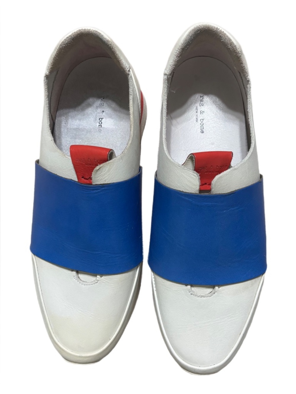Rag & Bone Dylan Leather Slip On Sneakers White Blue Red Colorblock Shoes 7